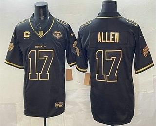 Men's Buffalo Bills #17 Josh Allen Black Gold Farewell Patch Rivalries FUSE Vapor Stitched Jersey