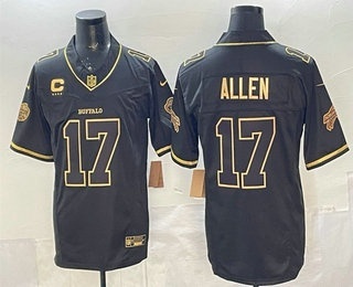 Men's Buffalo Bills #17 Josh Allen Black Gold Rivalries FUSE Vapor Stitched Jersey