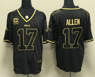 Men's Buffalo Bills #17 Josh Allen Black Gold With C Patch Limited Stitched Jersey