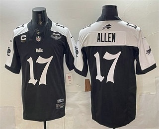 Men's Buffalo Bills #17 Josh Allen Black White FUSE Gothic Cold Front Edition Farewell Patch Vapor Limited Stitched Jersey