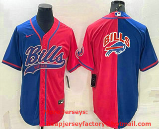 Men's Buffalo Bills #17 Josh Allen Blue Red Two Tone With Patch Cool Base Stitched Baseball Jersey