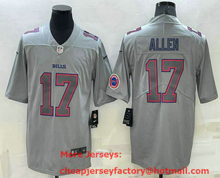 Men's Buffalo Bills #17 Josh Allen LOGO Grey Atmosphere Fashion 2022 Vapor Untouchable Stitched Limited Jersey