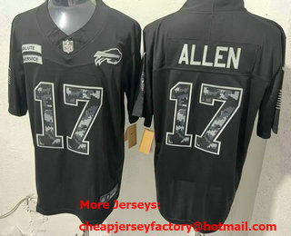 Men's Buffalo Bills #17 Josh Allen Limited Black FUSE 2026 Salute To Service Jersey