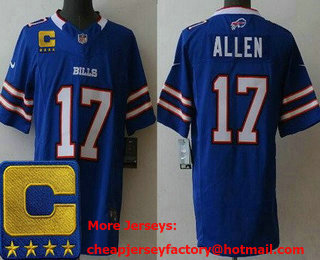 Men's Buffalo Bills #17 Josh Allen Limited Blue FUSE 2023 Captain Patch Vapor Jersey