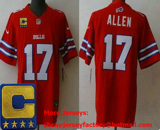Men's Buffalo Bills #17 Josh Allen Limited Red FUSE 2023 Captain Patch Vapor Jersey