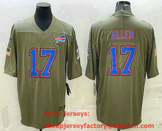 Men's Buffalo Bills #17 Josh Allen Olive Salute To Service Limited Stitched Jersey