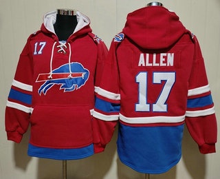 Men's Buffalo Bills #17 Josh Allen Red Ageless Must Have Lace Up Pullover Hoodie