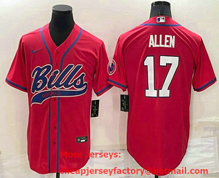 Men's Buffalo Bills #17 Josh Allen Red Stitched Cool Base Nike Baseball Jersey