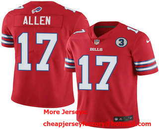 Men's Buffalo Bills #17 Josh Allen Red With 3 Patch Vapor Untouchable Limited Stitched Jersey