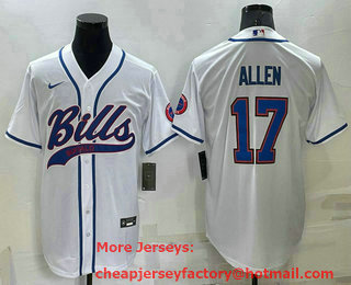 Men's Buffalo Bills #17 Josh Allen White Stitched Cool Base Nike Baseball Jersey