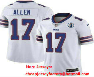 Men's Buffalo Bills #17 Josh Allen White With 3 Patch Vapor Untouchable Limited Stitched Jersey