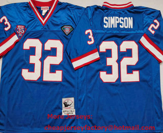 Men's Buffalo Bills #32 OJ Simpson Blue Mitchell Ness Throwback Vintage Football Jersey
