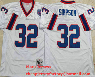 Men's Buffalo Bills #32 OJ Simpson White Throwback Stitched Jersey