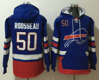 Men's Buffalo Bills #50 Gregory Rousseau NEW Blue Pocket Stitched NFL Pullover Hoodie