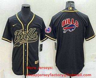 Men's Buffalo Bills Black Team Big Logo With Patch Cool Base Stitched Baseball Jersey