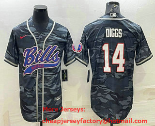 Men's Buffalo Bills Blank #14 Stefon Diggs Grey Navy Camo With Patch Cool Base Stitched Baseball Jersey