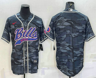Men's Buffalo Bills Blank Grey Camo With Patch Cool Base Stitched Baseball Jersey