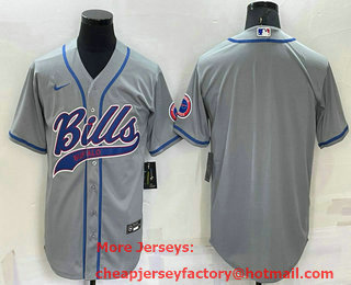 Men's Buffalo Bills Blank Grey Stitched MLB Cool Base Nike Baseball Jersey