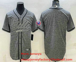 Men's Buffalo Bills Blank Grey Gridiron With Patch Cool Base Stitched Baseball Jersey