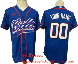 Men's Buffalo Bills Custom Blue Stitched Cool Base Nike Baseball Jersey