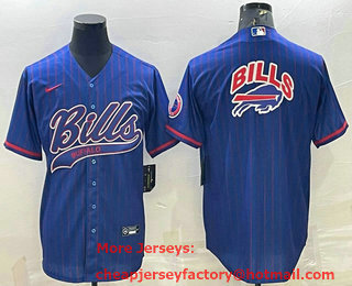 Men's Buffalo Bills Royal Team Big Logo With Patch Cool Base Stitched Baseball Jersey