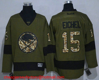 Men's Buffalo Sabres #15 Jack Eichel Green Salute to Service Reebok Hockey Jersey