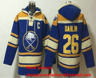 Men's Buffalo Sabres #26 Rasmus Dahlin Blue Ageless Must Have Lace Up Pullover Hoodie