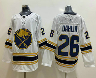 Men's Buffalo Sabres #26 Rasmus Dahlin White With Gold 50th Anniversary Adidas Stitched NHL Jersey