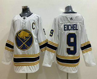 Men's Buffalo Sabres #9 Jack Eichel White With Gold C Patch and 50th Anniversary Adidas Stitched NHL Jersey