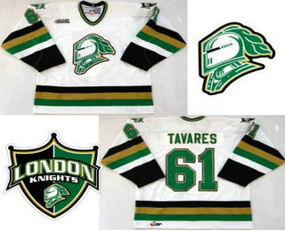 Men's CHL London Knights #61 John Tavares Hockey White Jersey