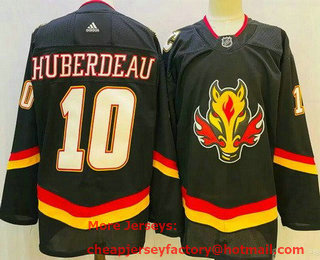 Men's Calgary Flames #10 Jonathan Huberdeau Black 2021 Reverse Retro Authentic Jersey