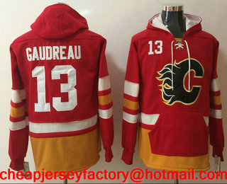 Men's Calgary Flames #13 Johnny Gaudreau NEW Red Pocket Stitched NHL Old Time Hockey Hoodie