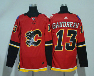 Men's Calgary Flames #13 Johnny Gaudreau Red With Handwork Sequin Fashion Team Logo Home 2017-2018 Hockey Stitched NHL Jersey