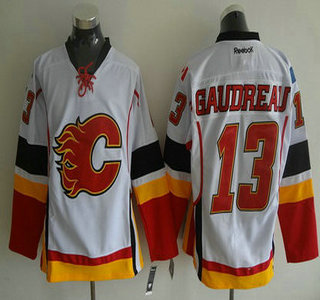 Men's Calgary Flames #13 Johnny Gaudreau Reebok White Away Premier Hockey Jersey