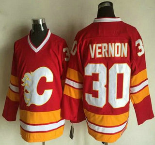 Men's Calgary Flames #30 Mike Vernon 1981-82 Red CCM Vintage Throwback Jersey