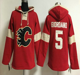 Men's Calgary Flames #5 Mark Giordano Old Time Hockey 2014 Red Hoodie