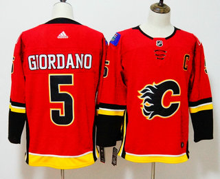 Men's Calgary Flames #5 Mark Giordano Red With C Patch 2017-2018 Hockey Stitched NHL Jersey