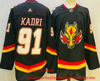 Men's Calgary Flames #91 Nazem Kadri Black 2021 Reverse Retro Authentic Jersey