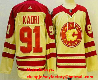 Men's Calgary Flames #91 Nazem Kadri Cream 2023 Heritage Classic Stitched Jersey