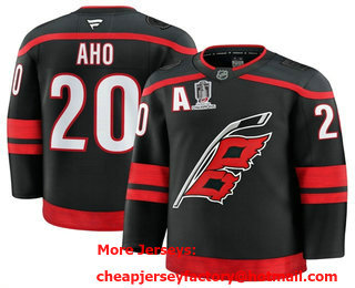 Men's Carolina Hurricanes #20 Sebastian Aho Black 2026 Stanley Cup Champions And A Patch Stitched Jersey
