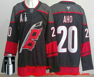 Men's Carolina Hurricanes #20 Sebastian Aho Black 2026 Stanley Cup Final Authentic Jersey
