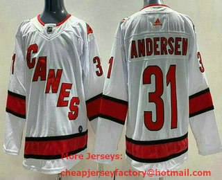 Men's Carolina Hurricanes #31 Frederik Andersen White Stitched NHL Jersey