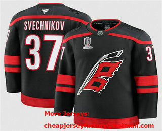 Men's Carolina Hurricanes #37 Andrei Svechnikov Black 2026 Stanley Cup Champions Stitched Jersey