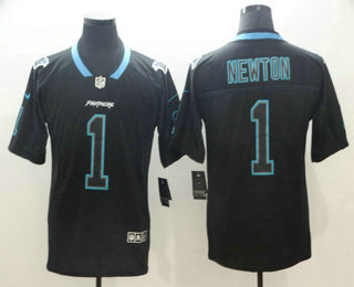 Men's Carolina Panthers #1 Cam Newton 2018 Black Lights Out Color Rush Stitched NFL Nike Limited Jersey