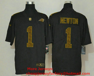 Men's Carolina Panthers #1 Cam Newton Black 2020 Nike Flocked Leopard Print Vapor Limited NFL Jersey