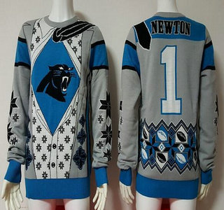 Men's Carolina Panthers #1 Cam Newton Black Multicolor NFL Sweater