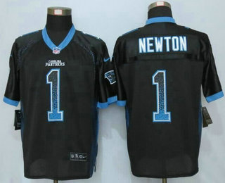 Men's Carolina Panthers #1 Cam Newton Drift Fashion Black Elite Jersey