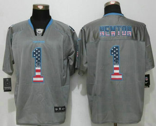 Men's Carolina Panthers #1 Cam Newton Gray USA Flag Fashion NFL Nike Elite Jersey
