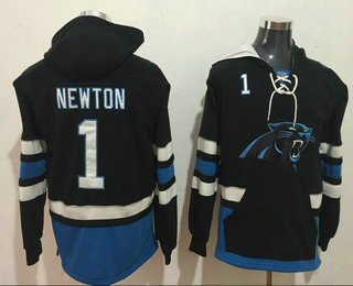 Men's Carolina Panthers #1 Cam Newton NEW Black Pocket Stitched NFL Pullover Hoodie