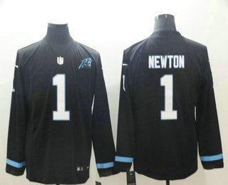 Men's Carolina Panthers #1 Cam Newton Nike Black Therma Long Sleeve Limited Jersey